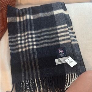 J. Crew Navy and White Plaid Scarf